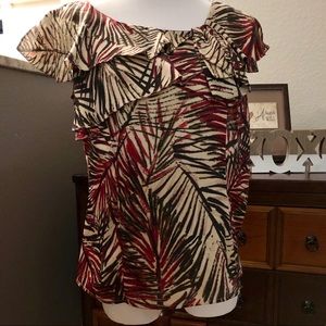 CREAM & RED SHORT SLEEVE CAREER BLOUSE